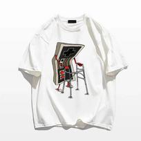 Old School Video Game T Shirt 80s Retro Designer Graphic T-Shirts Streetwear 1Cotton Vintage Tees Oversize Streetwear S smėlis