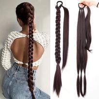 MERISIHAIR Synthetic Wrap Around Pony Tail With Rubber Band Extensions Long Straight Braided Ponytail Hairpiece For Women Hair Accessories 85 cm