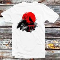 230 g/m² 100% medvilnės Japonijos paukščiai Saulėlydis Sakura Bonzai medis Marškinėliai Senovinis Retro Šauni Dovana Vyrams Moterims Unisex Animacinis Anime Viršus T-shirt B1033 XXS balta