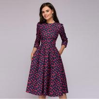 European & American Women's Floral A-Line Tutu Dress with 3/4 Sleeves Double Extra Large raudona