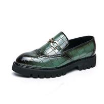 Madingi žali vyriški batai su storu padu Laisvalaikio vyriški loaferiai Rankų darbo mokasinai Kvėpuojanti slip-on avalynė Vyriški Oxford batai 38 žalia