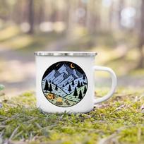 Moon Sun Mountains Print Mugs Camping Enamel Mug Adventure Campfire Party Beer Coffee Cup Mountain Handle Cups Gifts for Camper 360ml white