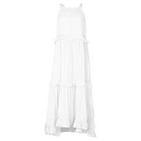 Moteriška laisvalaikio vienspalvė su klostėmis ilga suknelė vasarinė elegantiška be rankovių suknelė-sundress elegantiška Harajuku maxi suknelė paplūdimio vakarėliui vakarinė Vestido S balta