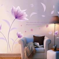 Romantiškos purpurinės gėlės Sieniniai lipdukai Love Living Room Miegamasis namų dekoravimui Meno lipdukai Fono lipdukai Tapetų apdaila white