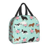 Custom The Cavalier King Charles Spaniel With Flowers Lunch Bag Men Women Warm Cooler Insulated Lunch Box Kids School Children 22x20x13CM smėlis