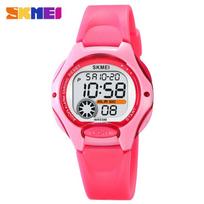 New children's watch student electronic watch 50 meters waterproof multi-function electronic watch color backlight rožinė raudona spalva