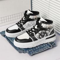 Chinese Red Dragon Men's Skateboard Shoes Fashion Leather Casual Sports Shoes For Men Outdoor Platform High Top Sneakers Women 35 gray