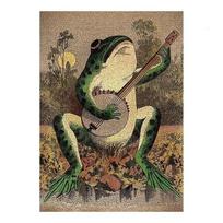 Banjo Frog Cartoon Canvas Painting Vintage Animals Posters and Prints Funny Nursery Wall Art Picture for Living Room Home Decor 21cm×30cm NoFrame