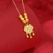 Lucky Ruyi Ping An Lock Necklace Female Chinese Style Rich Hollow Copper Coin Pendant Light Luxury Simple Jewelry Clavicle Chain