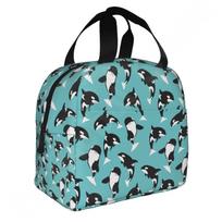 Killer Whale Orca Insulated Lunch Bag Cute Cartoon Animal Print Thermal Bento Tote Bag for Kid Adult Lunch Box for School Office 22x20x13CM smėlis