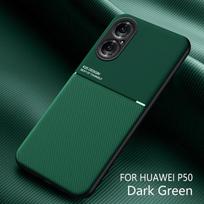 For Huawei P50 P 50 Pro Case Car Magnetic Holder Leather Texture Phone Cases For Huawei P50 Pro P50Pro Soft Bumper Back Cover For P50 žalia