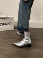 French fashion thick heel short boots women's shoes 2024 new spring and autumn single boots pointed silver temperament thin boots 40 juoda