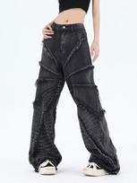 BAGGY JEANS Men's Retro American Spider Web Distressed Loose Trousers S