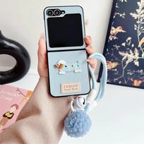 Cartoon Wrist Strap Leather Phone Case for Samsung Galaxy Z Flip 6 5 4 3 Flip6 Flip5 Flip4 Flip3 5G Shockproof Protective Cover For Samsung Galaxy Z Flip 5