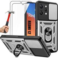 Case for Xiaomi Redmi 12 5G-4G (not for Redmi Note 12) Silver + 2 Tempered Glasses, Hard Shockproof Anti-Scratch Case