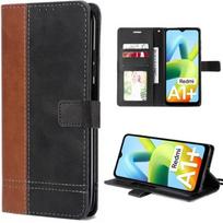 Coque pour Redmi A1+/A2+ / A1 Plus/A2 Plus Anti-Rayures Antichoc avec Rangement Carte Marron/Noir
