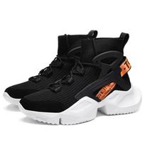 Big Size 39-46 Ultra-Light Casual Men's Socks Shoes Lace-Up High Top Chunky Sneakers Man Woven Breathable Socks Sneakers For Men 39