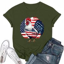 Women's Round Neck Casual Independence Day Printed Short Sleeve T-Shirt Top L armijos žalia spalva
