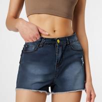 Women's Solid Color Jeans Stretch Slim Fit Distressed Fringe Denim Shorts One Size mėlyna