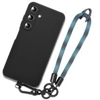 Coque pour Samsung Galaxy A55 5G, Protection Anti-Rayures en Silicone Noir avec Bracelet Amovible Bleu