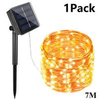 LED Lauko Saulės Lemputės Girlianda Laikmatis Pasakų Šventės Kalėdinės Party Girlianda Saulės Sodo Atsparios Vandeniui Dekoratyvinės Lempos 7M Warm White orange