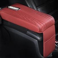Car Center Console Armrest Cushion with Tissue Box PU Leather Armrest Pad Auto Amrest Pillow Cover Height Pad Interior Supplies raudona