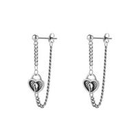 Fashion Retro Thai Silver Love Lock Chain Earrings Korean Version Fashion Personality Hip Hop Fringed Heart Earrings