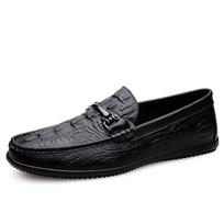 Genuine Leather Slip on Mens Loafers Crocodile Pattern Casual Shoes Designer Mocasines Hot Sale Man Driving Shoes Walking Flats 38 juoda