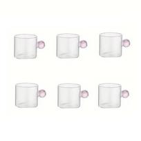 6 vnt. Espresso puodeliai su rutuliuko formos rankenėle Mini kavos puodeliai Karščiui atsparus arbatos puodelis Stiklinis gėrimo puodelis Gėrimų indai 100 ml/3,38 oz 51-100ml