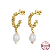 ORSA JEWELS New Real 925  Silver Freshwater Pearl Drop Earrings Classic Charm Dangle Ear For Women Fine Jewelry Gift