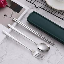 3pcs 410 Stainless Steel Portable Cutlery Set Mirror Polished Edge Rounded Comfortable Knife Fork And Spoon Three Piece Set žalia