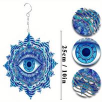2D Eye Themed Metal Wind Chime Vibrant Blue White Geometric Design Indoor Outdoor Decor Perfect for Christmas Thanksgiving All Seasons 01A