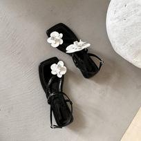 Krazing Pot Sheepskin Handmade Summer Size 40 Sexy Beauty Dance Shoes Slip on Flowers Low Heels Women Peep Toe Sandals 35 juoda