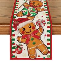 Gingerbread Candy Cane Christmas Table Runner for Home Party Decor, 33x183cm