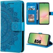 Case for Samsung Galaxy A56 5G - BOOLING - Shockproof Synthetic Leather Engraving Exotic Mandala Blue mėlyna