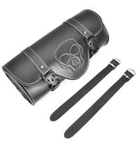 Universal Motorcycle 12  Front Fork Tool Bag Pouch Luggage SaddleBag PU Leather Skull For Harley