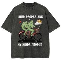 Kind People Are My Kinda People Frog Men Women Unisex Washed T-Shirt Ropa Hombre Streetwear Retro Cotton T Shirts S