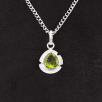 August Peridot Gemstone Sterling Silver Friendship Day Wedding Wife Gift Pendant PP-8-5 white