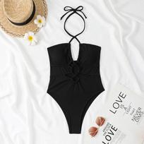 Sexy Halter Swimsuit One Piece Solid Hollow Swimwear Women Bathers Bathing Swimming Swim Suit Female Beachwear Bodysuit XL balta