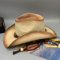 European And American Spray Paint Color Hand-Woven Adjustable Cowboy Hat Summer Sunshade Men'S And Women'S Jazz Curling Top Hat Adjustable brown