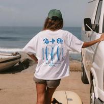 Women Unisex Back Print Japanese Sardine TShirt Vintage Coastal Seafood Shirt Oversized Streetwear Graphic Tee Unisex Vacation Top S