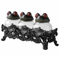 3 In1 Seasoning Jars Set Handcrafted Witchy Frog Apothecary Spice Jars Clear Unique Vintage Jars w/ Frog Lids Storage Container