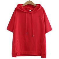 Oversize Loose Sweatshirts Women Cotton Hoodies Summer Short-sleeves Thin Tees Female Casual Pullover Tops Outerwear M raudona