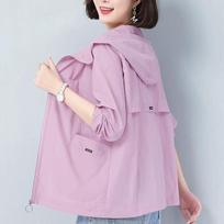 Summer Jacket Women Sun Protection Clothing Fashion Casual Zipper Thin Casual Loose Casual Loose Windbreaker Coat M violetinė
