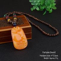 Ethnic Sweater Chain: Resin Imitation Beeswax Water Drop Necklace with Buddhist Beads Pendant brown