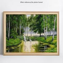 Deimantinis siuvinėjimas Vaizdingas beržų miškas Visas apvalus deimantinis dažymas kryželiu 20X30CM