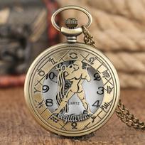 Retro Unisex Zodiac Constellation Aquarius Pocket Watches Gifts for Men Women with Chain black