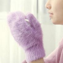 Women Rabbit Hair Furry Hand Warmer Gloves Cold Weather Thermal Winter Warm Gloves Mittens One Size šviesiai violetinė spalva