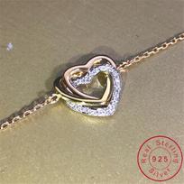 18K Aukso Širdelės Deimantinė Apyrankė-Bangle Iš Tikro 925 Prabos Sidabro Sužadėtuvių Vestuvinės Apyrankės Moterims Nuotakos Vakarėlio Papuošalai Dovana 18cm gray