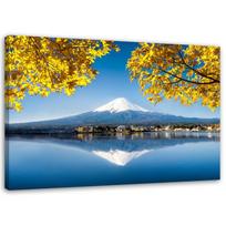 Canvas print, Mount Fuji lake and yellow leaves 60x40 mėlyna